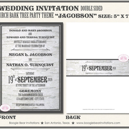 Birch Bark Wedding Invitations Party Woodland Tree Forest Outdoor Rustic Boogie Bear Invitations Jacobson Theme Paperless Printable Printed