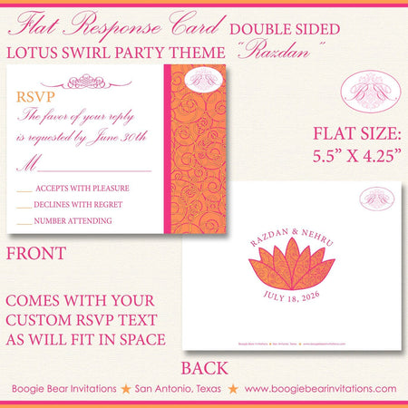 Lotus Swirl RSVP Card Birthday Birthday Party Response Reply Guest Flower Modern Pink Orange Boogie Bear Invitations Razdan Theme Printed