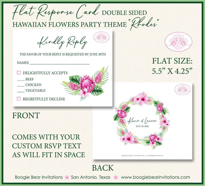Hawaiian Flowers RSVP Card Birthday Party Response Reply Guest Floral Hibiscus Hawaii Island Boogie Bear Invitations Rhodes Theme Printed