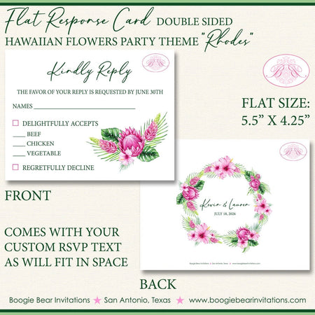 Hawaiian Flowers RSVP Card Birthday Party Response Reply Guest Floral Hibiscus Hawaii Island Boogie Bear Invitations Rhodes Theme Printed