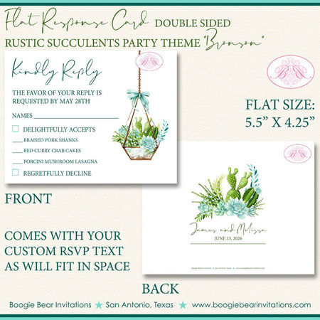 Rustic Succulents RSVP Card Birthday Party Response Reply Guest Floral Cactus Plant Green Aloe Boogie Bear Invitations Bronson Theme Printed