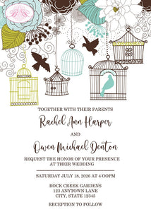 Garden Birds Wedding Invitation Birthday Party Garden Birdcage Cage Tree Boogie Bear Invitations Harper Theme Paperless Printable Printed