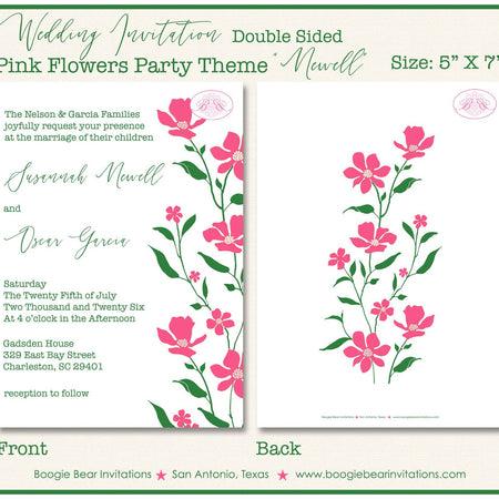 Pink Flowers Wedding Invitation Birthday Party White Green Garden Grow Boogie Bear Invitations Newell Theme Paperless Printable Printed