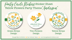 Yellow Flowers Wedding Stickers Circle Birthday Party Favor White Green Garden Grow Bloom Wildflowers Boogie Bear Invitations Anderson Theme