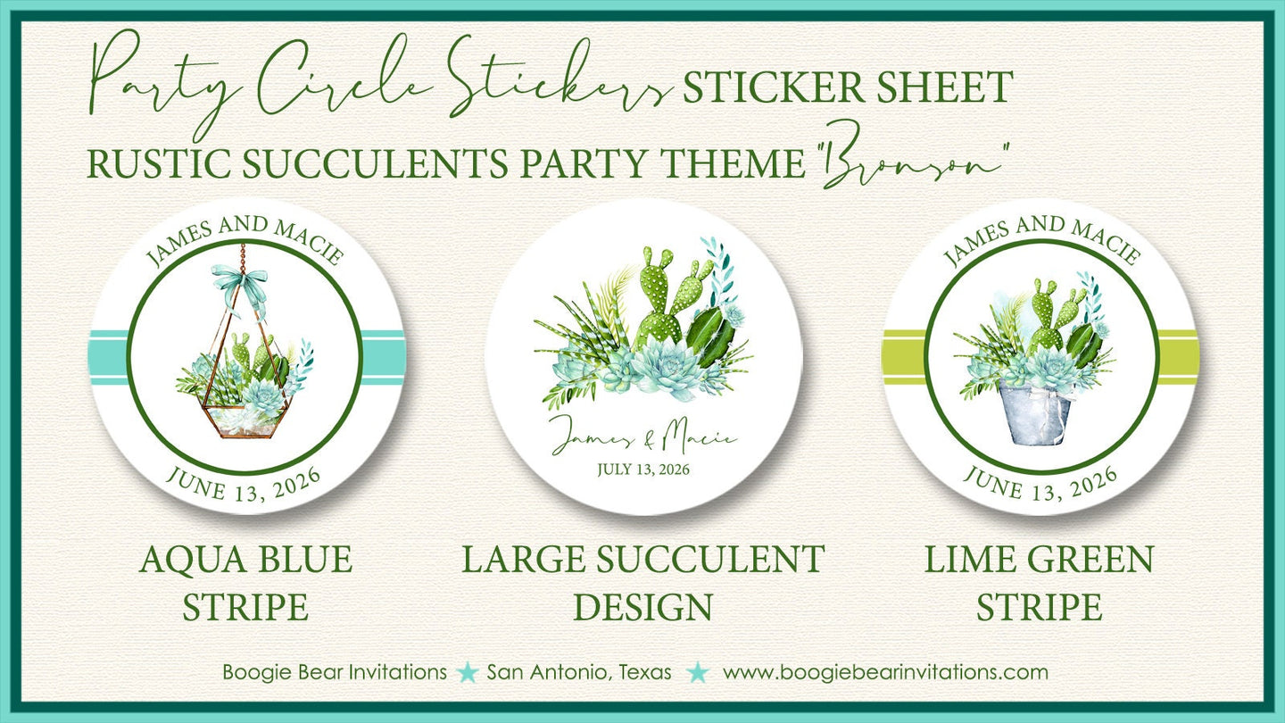 succulent party invitations Rustic Succulent Wedding Stickers Circle Party Boogie Bear Invitations