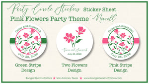 Pink Flowers Wedding Stickers Circle Birthday Party Favor White Green Garden Grow Bloom Wildflowers Boogie Bear Invitations Newell Theme