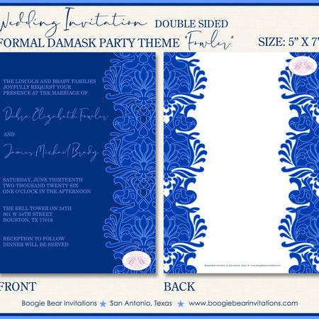 Formal Damask Wedding Invitation Birthday Party Blue Flower Victorian Ball Boogie Bear Invitations Fowler Theme Paperless Printable Printed