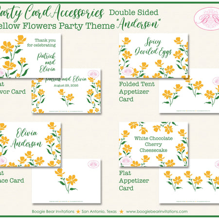 Yellow Flowers Wedding Favor Party Card Tent Appetizer Place Food Birthday Wildflower Garden Summer Boogie Bear Invitations Anderson Theme