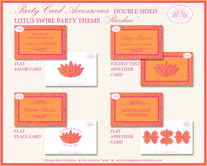 Lotus Swirl Wedding Party Favor Card Tent Appetizer Place Food Birthday Flower Modern Pink Orange Boogie Bear Invitations Razdan Theme