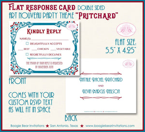 Art Nouveau RSVP Card Birthday Party Response Reply Guest Red White Blue Modern Retro Berry Boogie Bear Invitations Prichard Theme Printed