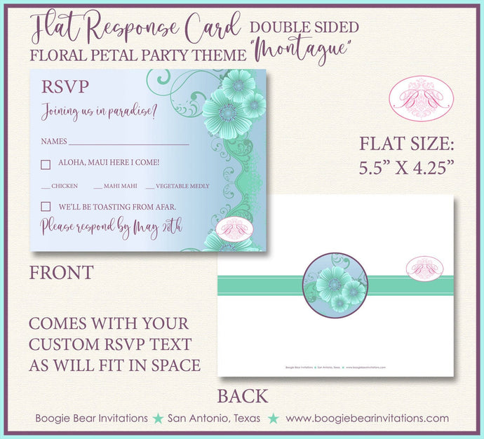 Purple Green Flowers RSVP Card Birthday Party Response Reply Guest Floral Petal Bloom Swirl Boogie Bear Invitations Montague Theme Printed