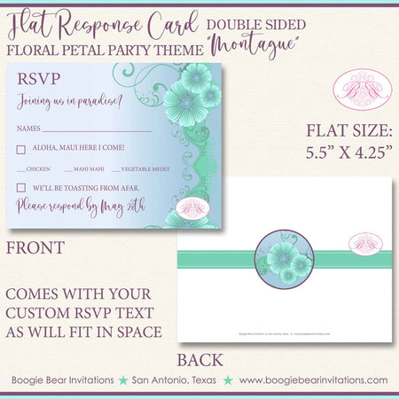 Purple Green Flowers RSVP Card Birthday Party Response Reply Guest Floral Petal Bloom Swirl Boogie Bear Invitations Montague Theme Printed