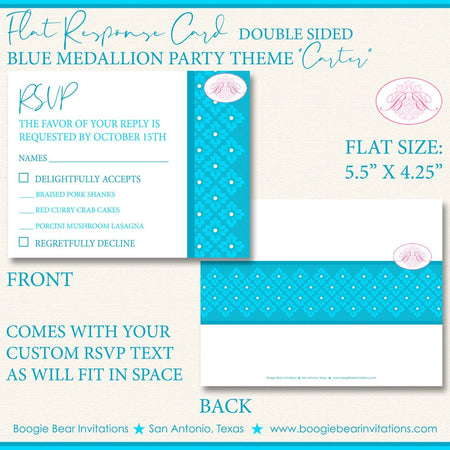 Blue Medallion RSVP Card Birthday Birthday Party Flower Damask Victorian Response Reply Guest Boogie Bear Invitations Carter Theme Printed