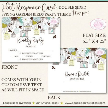 Garden Birds RSVP Card Birthday Party Response Reply Guest Woodland Forest Birdcage Cage Tree Boogie Bear Invitations Harper Theme Printed