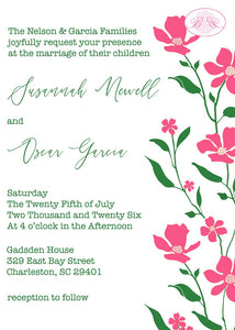 Pink Flowers Wedding Invitation Birthday Party White Green Garden Grow Boogie Bear Invitations Newell Theme Paperless Printable Printed