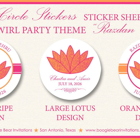 Lotus Flower Wedding Stickers Circle Birthday Party Favor Flower Modern Pink Orange Engagement Dinner Boogie Bear Invitations Razdan Theme