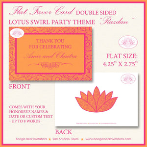 Lotus Swirl Wedding Party Favor Card Tent Appetizer Place Food Birthday Flower Modern Pink Orange Boogie Bear Invitations Razdan Theme