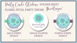 Purple Green Flowers Wedding Stickers Circle Birthday Party Favor Floral Garden Petal Bloom Hawaiian Boogie Bear Invitations Montague Theme