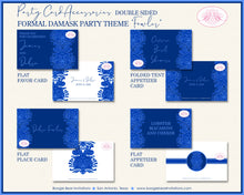 Load image into Gallery viewer, Formal Damask Wedding Favor Party Card Tent Appetizer Place Food Birthday Blue Flower Victorian Ball Boogie Bear Invitations Fowler Theme