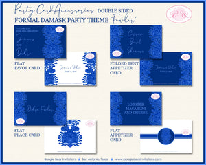 Formal Damask Wedding Favor Party Card Tent Appetizer Place Food Birthday Blue Flower Victorian Ball Boogie Bear Invitations Fowler Theme