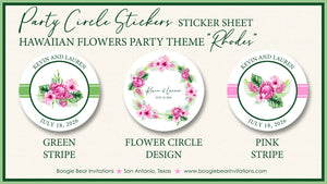 Hawaiian Flowers Wedding Stickers Circle Birthday Party Favor Floral Pink Hibiscus Hawaii Island Garden Boogie Bear Invitations Rhodes Theme