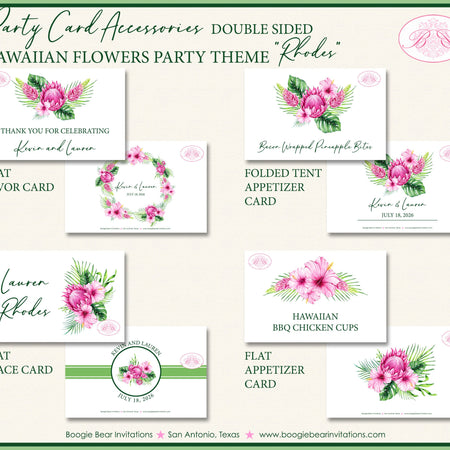 Hawaiian Flowers Wedding Favor Party Card Tent Appetizer Place Food Birthday Hibiscus Hawaii Island Boogie Bear Invitations Rhodes Theme