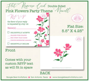 Pink Flowers RSVP Card Birthday Party Response Reply Guest White Green Floral Garden Wildflower Boogie Bear Invitations Newell Theme Printed