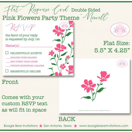 Pink Flowers RSVP Card Birthday Party Response Reply Guest White Green Floral Garden Wildflower Boogie Bear Invitations Newell Theme Printed