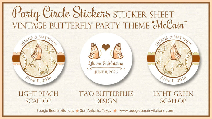 Vintage Butterfly Wedding Stickers Circle Birthday Party Favor Garden Spring Flower Victorian Woodland Boogie Bear Invitations McCain Theme