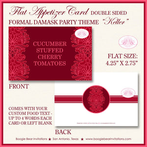 Formal Damask Wedding Favor Party Card Tent Appetizer Place Food Birthday Red Flower Victorian Ball Boogie Bear Invitations Keller Theme