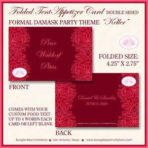 Formal Damask Wedding Favor Party Card Tent Appetizer Place Food Birthday Red Flower Victorian Ball Boogie Bear Invitations Keller Theme