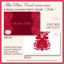 Load image into Gallery viewer, Formal Damask Wedding Favor Party Card Tent Appetizer Place Food Birthday Red Flower Victorian Ball Boogie Bear Invitations Keller Theme