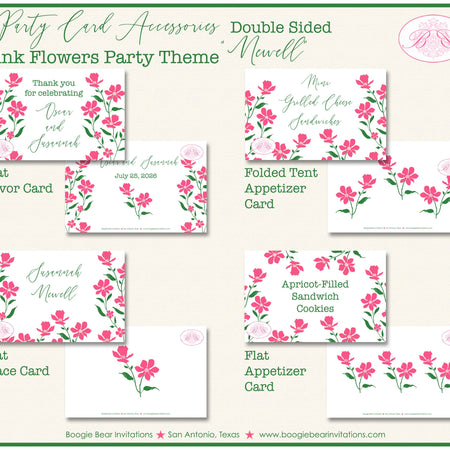 Pink Flowers Wedding Favor Party Card Tent Appetizer Place Food Birthday Wildflower Garden Grow Summer Boogie Bear Invitations Newell Theme