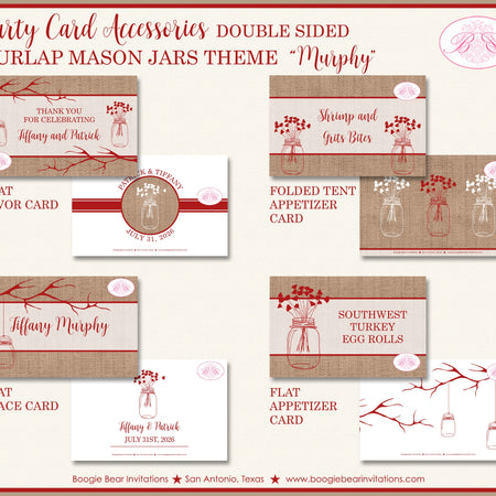 Mason Jars Wedding Favor Party Card Tent Appetizer Place Food Birthday Flower Country Red Burlap White Boogie Bear Invitations Murphy Theme