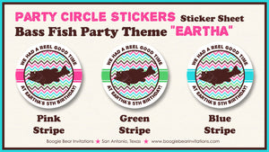 Bass Fishing Birthday Party Stickers Circle Sheet Round Fish Girl Pink Green Brown Blue Rustic River Boogie Bear Invitations Eartha Theme