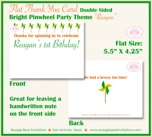 Pinwheel Birthday Party Thank You Card Retro Boy Girl Orange Summer Spring Picnic Polka Dot 1st Boogie Bear Invitations Reagan Theme Printed