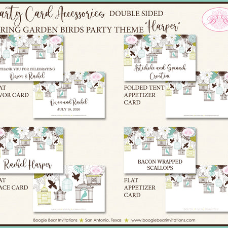 Garden Birds Wedding Party Favor Card Tent Appetizer Place Food Birthday Woodland Birdcage Cage Tree Boogie Bear Invitations Harper Theme