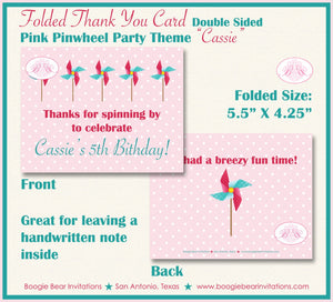 Pinwheel Birthday Party Thank You Card Retro Pink Aqua Teal Girl Summer Spring Picnic Polka Dot Boogie Bear Invitations Cassie Theme Printed