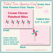 Load image into Gallery viewer, Pinwheel Birthday Favor Party Card Tent Appetizer Place Food Pink Teal Turquoise Aqua Summer Retro Girl Boogie Bear Invitations Cassie Theme