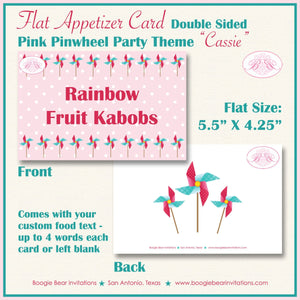 Pinwheel Birthday Favor Party Card Tent Appetizer Place Food Pink Teal Turquoise Aqua Summer Retro Girl Boogie Bear Invitations Cassie Theme