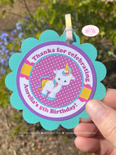 Load image into Gallery viewer, Rainbow Unicorn Birthday Party Package Girl Pink Yellow Aqua Blue Purple Polka Dot Magic Heart Flower Boogie Bear Invitations Aurelia Theme