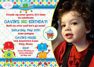 Robot Photo Birthday Party Invitation Boy Girl Space Ship Electric Nuts Bolt Boogie Bear Invitations Gavin Theme Paperless Printable Printed