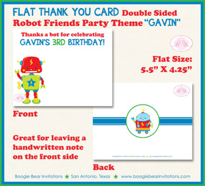 Robot Birthday Party Thank You Card Boy Girl Space Ship Electric Nuts Bolt Gears Machine Future Boogie Bear Invitations Gavin Theme Printed