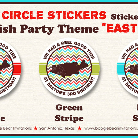 Bass Fishing Birthday Party Stickers Circle Sheet Round Fish Boy Red Girl Green Brown Blue Rustic River Boogie Bear Invitations Easton Theme
