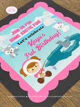 Load image into Gallery viewer, Pink Eskimo Girl Birthday Door Banner Seal Bear Wolf Arctic Polar Tundra Igloo Ice Fishing Iceberg Winter Boogie Bear Invitations Kaya Theme