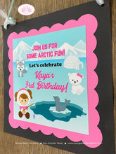 Load image into Gallery viewer, Pink Eskimo Girl Birthday Door Banner Seal Bear Wolf Arctic Polar Tundra Igloo Ice Fishing Iceberg Winter Boogie Bear Invitations Kaya Theme