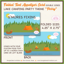 Load image into Gallery viewer, Camping Lake Birthday Favor Party Card Tent Place Food Tag Forest Tent Campfire Boat Boating Park Camp Boogie Bear Invitations Perry Theme