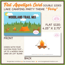 Load image into Gallery viewer, Camping Lake Birthday Favor Party Card Tent Place Food Tag Forest Tent Campfire Boat Boating Park Camp Boogie Bear Invitations Perry Theme