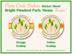 Pinwheel Party Stickers Circle Sheet Round Birthday Orange Green Yellow Retro Boy Girl Bright Summer Boogie Bear Invitations Reagan Theme