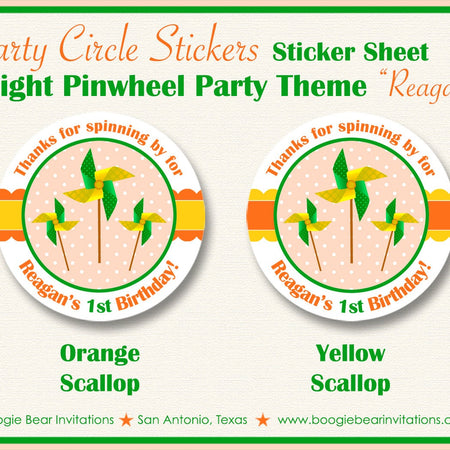 Pinwheel Party Stickers Circle Sheet Round Birthday Orange Green Yellow Retro Boy Girl Bright Summer Boogie Bear Invitations Reagan Theme